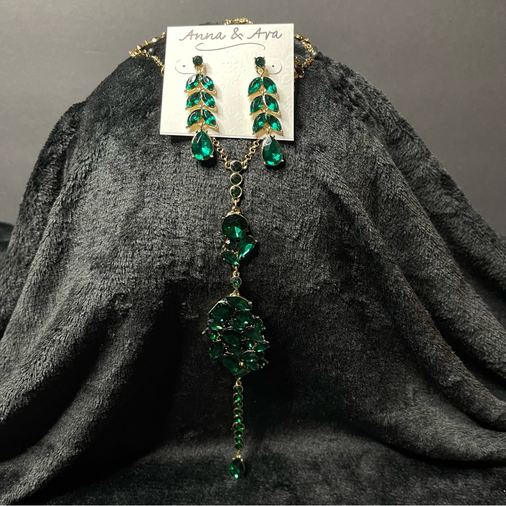 Anna & Ava Emerald Green Long Necklace And Drop Earrings